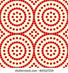 Seamless pattern with symmetric geometric ornament. Red white circles abstract background. Abstract repeated spheres wallpaper. Vector illustration