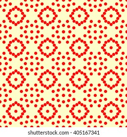 Seamless pattern with symmetric geometric ornament. Red white circles abstract background. Abstract repeated spheres wallpaper. Vector illustration