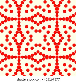 Seamless pattern with symmetric geometric ornament. Red white circles abstract background. Abstract repeated spheres wallpaper. Vector illustration