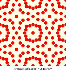 Seamless pattern with symmetric geometric ornament. Red white circles abstract background. Abstract repeated spheres wallpaper. Vector illustration