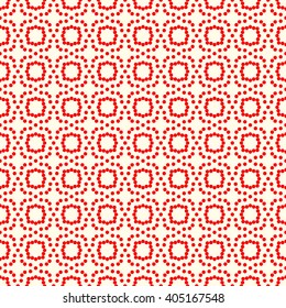 Seamless pattern with symmetric geometric ornament. Red white circles abstract background. Abstract repeated spheres wallpaper. Vector illustration