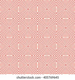 Seamless pattern with symmetric geometric ornament. Red white triangles and polygons abstract background. Abstract repeated figures wallpaper. Vector illustration