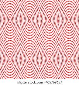 Seamless pattern with symmetric geometric ornament. Red white triangles and polygons abstract background. Abstract repeated figures wallpaper. Vector illustration