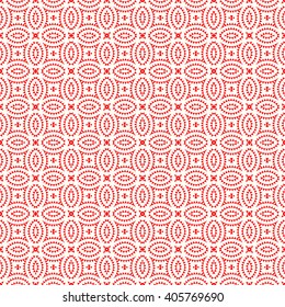 Seamless pattern with symmetric geometric ornament. Red white triangles and polygons abstract background. Abstract repeated figures wallpaper. Vector illustration