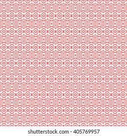 Seamless pattern with symmetric geometric ornament. Red white triangles and polygons abstract background. Abstract repeated figures wallpaper. Vector illustration