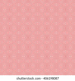 Seamless pattern with symmetric geometric ornament. Red white squares and rhombuses abstract background.