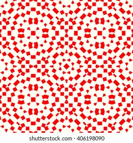 Seamless pattern with symmetric geometric ornament. Red white squares and rhombuses abstract background. 