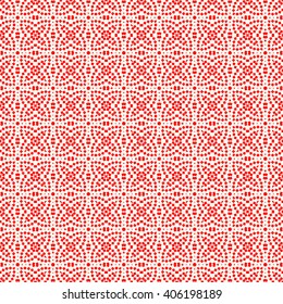 Seamless pattern with symmetric geometric ornament. Red white squares and rhombuses abstract background. 