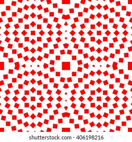 Seamless pattern with symmetric geometric ornament. Red white squares and rhombuses abstract background. 