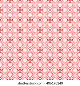 Seamless pattern with symmetric geometric ornament. Red white squares and rhombuses abstract background. 
