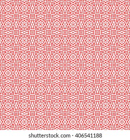 Seamless pattern with symmetric geometric ornament. Circular elements made of squares and rhombuses background. Geometrical figures abstract wallpaper. Vector illustration