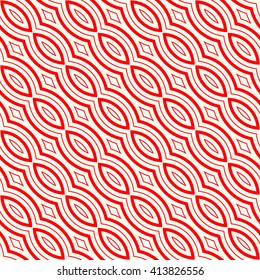 Seamless pattern with symmetric geometric ornament. Striped red white abstract background. Vector illustration
