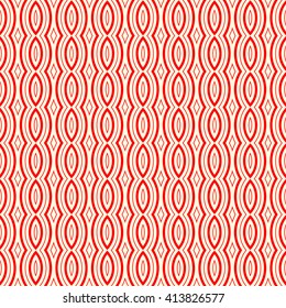 Seamless pattern with symmetric geometric ornament. Striped red white abstract background. Vector illustration
