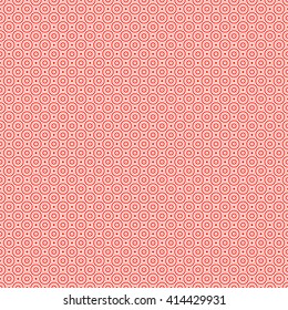 Seamless pattern with symmetric geometric ornament. Red white circles and square abstract background.  Abstract repeated spheres and lines wallpaper. Vector illustration