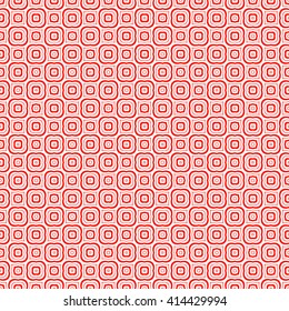 Seamless pattern with symmetric geometric ornament. Red white circles and square abstract background.  Abstract repeated spheres and lines wallpaper. Vector illustration