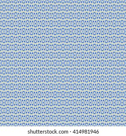 Seamless pattern with symmetric geometric ornament. Blue white circles and stars abstract background.  Abstract repeated spheres and circuit lines wallpaper. Vector illustration