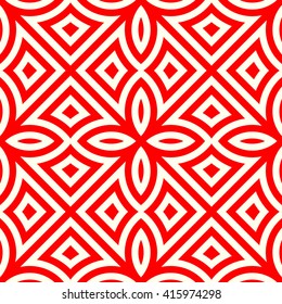 Seamless pattern with symmetric geometric ornament. Ornamental mosaic texture. Kaleidoscope abstract background. Vector illustration