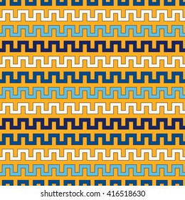Seamless pattern with symmetric geometric ornament. Zigzag bright ethnic abstract background. Curved lines abstract repeated wallpaper. Vector illustration