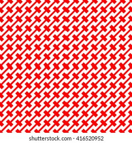 Seamless pattern with symmetric geometric ornament. Zigzag striped red white abstract background. Curved lines abstract repeated wallpaper. Vector illustration