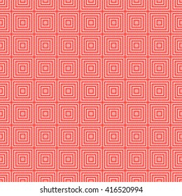 Seamless pattern with symmetric geometric ornament. Zigzag striped red white abstract background. Curved lines abstract repeated wallpaper. Vector illustration