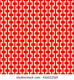Seamless pattern with symmetric geometric ornament. Zigzag striped red white abstract background. Curved lines abstract repeated wallpaper. Vector illustration