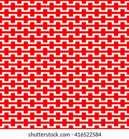 Seamless pattern with symmetric geometric ornament. Zigzag striped red white abstract background. Curved lines abstract repeated wallpaper. Vector illustration