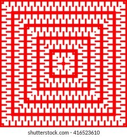 Seamless pattern with symmetric geometric ornament. Zigzag striped red white abstract background. Curved lines abstract repeated wallpaper. Vector illustration