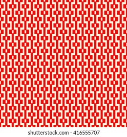 Seamless pattern with symmetric geometric ornament. Zigzag striped red white abstract background. Curved lines abstract repeated wallpaper. Vector illustration