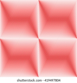 Seamless pattern with symmetric geometric ornament. Red white sharp lines abstract background. 3d optical illusion effect wallpaper. Vector illustration