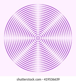 Seamless pattern with symmetric geometric ornament. Purple violet dash round lines abstract background. 3d optical illusion effect wallpaper. Vector illustration