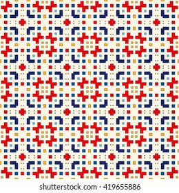 Seamless pattern with symmetric geometric ornament. Ethnic  ornamental texture. Native abstract background. Vector illustration.