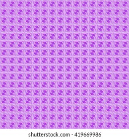 Seamless pattern with symmetric geometric ornament. Purple violet sharp lines and round spheres abstract background. 3d optical illusion effect wallpaper. Vector illustration