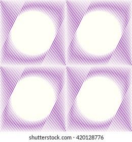 Seamless pattern with symmetric geometric ornament. Purple violet sharp lines stylized lights abstract background. 3d optical illusion effect wallpaper. Vector illustration