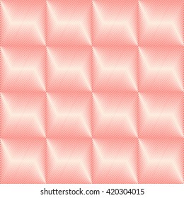 Seamless pattern with symmetric geometric ornament. Red white sharp lines abstract background. 3d optical illusion effect wallpaper. Vector illustration