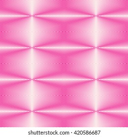 Seamless pattern with symmetric geometric ornament. Bright pink white sharp lines abstract background. 3d optical illusion effect wallpaper. Vector illustration