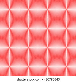 Seamless pattern with symmetric geometric ornament. Bright red white sharp lines abstract background. 3d optical illusion effect wallpaper. Vector illustration