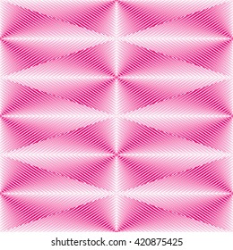 Seamless pattern with symmetric geometric ornament. Bright pink white sharp lines abstract background. 3d optical imitation effect wallpaper. Vector illustration