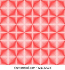 Seamless pattern with symmetric geometric ornament. Bright red white sharp lines abstract background. 3d optical simulation effect wallpaper. Vector illustration