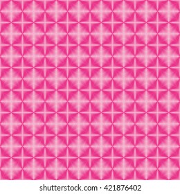 Seamless pattern with symmetric geometric ornament. Bright pink white sharp lines abstract background. 3d optical faux effect wallpaper. Vector illustration