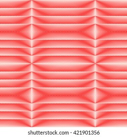 Seamless pattern with symmetric geometric ornament. Bright red white sharp lines abstract background. 3d optical faux effect wallpaper. Vector illustration