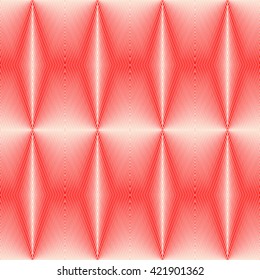 Seamless pattern with symmetric geometric ornament. Bright red white sharp lines abstract background. 3d optical faux effect wallpaper. Vector illustration