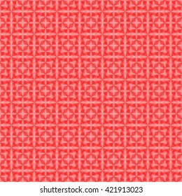 Seamless pattern with symmetric geometric ornament. Bright red white sharp lines abstract background. 3d optical faux effect wallpaper. Vector illustration