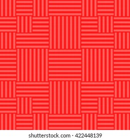 Seamless pattern with symmetric geometric ornament. Bright red white sharp lines abstract background. 3d optical faux effect wallpaper. Vector illustration