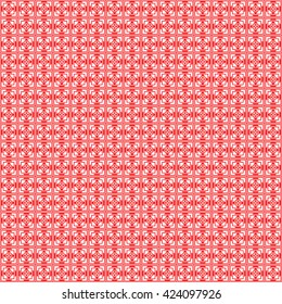 Seamless pattern with symmetric geometric ornament. Striped red white abstract background. Abstract repeated squares and triangles wallpaper. Vector illustration
