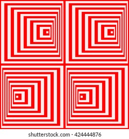 Seamless pattern with symmetric geometric ornament. Striped red white abstract background. Abstract repeated squares wallpaper. Vector illustration