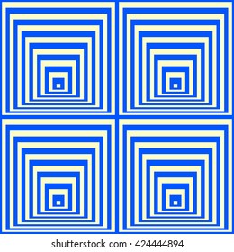 Seamless pattern with symmetric geometric ornament. Striped blue white abstract background. Abstract repeated squares wallpaper. Vector illustration
