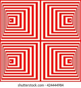 Seamless pattern with symmetric geometric ornament. Striped red white abstract background. Abstract repeated squares wallpaper. Vector illustration