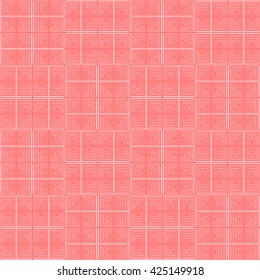 Seamless pattern with symmetric geometric ornament. Striped red white abstract background. Abstract repeated squares wallpaper. Vector illustration