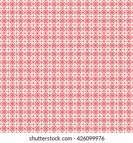 Seamless pattern with symmetric geometric ornament. Red geometrical figures abstract background. Abstract repeated squares, rhombuses and triangles wallpaper. Vector illustration