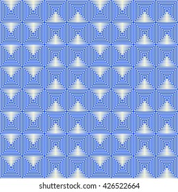 Seamless pattern with symmetric geometric ornament. Repeating breaking blue lines abstract background. Abstract repeated stylized squares wallpaper. Vector illustration